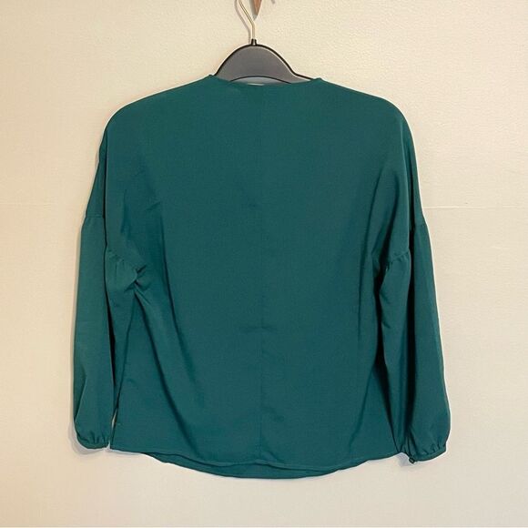 Banana Republic Drapey V-Neck Blouse Emerald Green XXS Petite - Picture 3 of 4